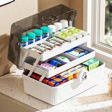 Professional Lockable Multi-Layer Home Pill Box, Transparent Portable Organizer, Space-Saving Storage For Indoor Decor, Kitchen, Bathroom, Bedroom, Back To School, Camping, Family Travel - White - View 6