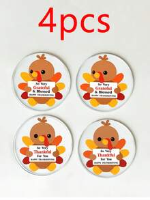 1/2/4pcs Thanksgiving Cute Turkey Transparent Acrylic Coasters, Round Cartoon Turkey Pattern Drink Coasters, Autumn Harvest Tabletop Decor, Thanksgiving Tabletop Ornament, Coffee Tea Cup Housewarming Gift - Multicolor - View 13