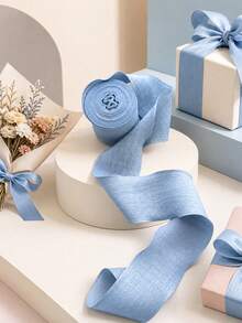 1pc 4cm Wavy Pleated Linen Ribbon, Textured Decorative Trim For Bouquet, Gift, Wedding DIY Packaging, Back To School, Christmas Wreath Decoration, Sewing And Knitting Supplies - Blue - View 4