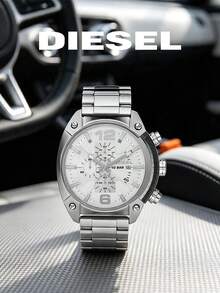 DIESEL DZ4203 Men Chronograph Watch, Silver Stainless Steel Bracelet White Dial Sport Wristwatch - Silver - View 1