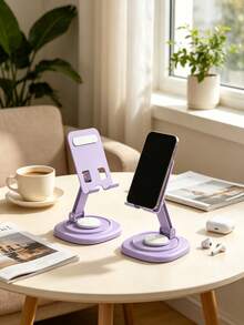 360° Rotatable Desktop Phone Stand, Multi-Color Macaron Series Universal Phone And Tablet Holder, Foldable Height Adjustable, Stable Heavy-Duty Base, Anti-Slip Anti-Tip Design, Compatible With Smartphone And Tablet, Hands-Free For Watching Movies, Online Classes, Office Work, Lightweight And Portable, Space-Saving, Practical Digital Accessory For Home, Dorm, Office - Multicolor - View 4