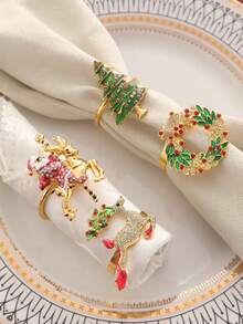 6pcs Elegant Gold Napkin Rings, Versatile Table Decor For Christmas, Thanksgiving, Easter And Birthday - Multicolor - View 6