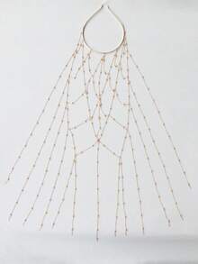 Exquisite Shiny Hollow Mesh Hair Chain Tassel Hair Accessory, Versatile Hair Ornament For Women, Suitable For Banquet And Party - Gold - View 3