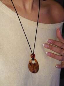 1pc Water Drop Shaped Acrylic Pendant With Leather Cord Necklace - Multicolor - View 20
