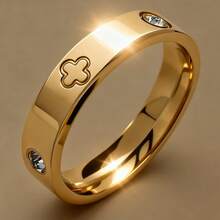 5pcs 18K Gold Plated Delicate Luxury Shiny Ring Set, Stainless Steel And Copper Jewelry Set, Multiple Sizes Available To Solve Your Size Anxiety, Waterproof, Wear-Resistant, Hypoallergenic, Suitable For Women's Daily Wear, Party, Gift, Vacation, Fashion Jewelry - Gold 5-piece Set - View 6