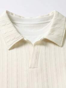 1pc Apricot Cable Knit Textured Men's Sweatshirt, Collared 2 In 1 Loose Long Sleeve Sweatshirt, Soft Skin-Friendly Knit Fabric, Minimalist Textured Vacation Style, Machine Washable And Dry Cleanable, Suitable For Beach Travel, Short Trips And Daily Wear - Apricot - View 6