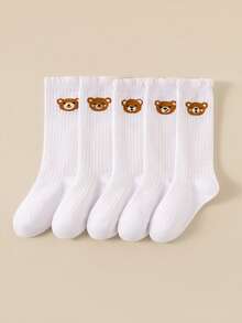 5 Pairs Kids Socks, Spring/Autumn Girls Bowknot Socks, White Student Style, Daily Party Wear - Multicolor - View 2