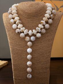 OABE 2pcs/Set Bohemian Style Mixed Color Beaded Necklace Set Including Choker And Y-Shaped Necklace Suitable For Women - Multicolor - View 3