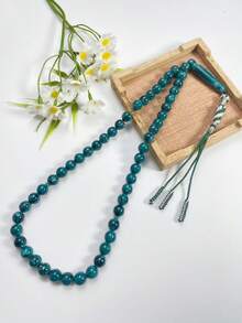 1pc 51-Bead Muslim Prayer Beads, Dark Green Patterned Round Beads Tasbih, Handmade Woven Hanging Rope With Tassel, Handheld Prayer Beads - Multicolor - View 1