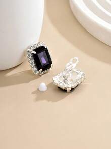 1 Pair Fashionable Elegant Red Geometric Square Clip-On Earrings For Women Evening Party Stage Vacation Accessory - Dark Purple - View 3