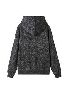 1pc Unisex Vintage Washed Black Sweatshirt, Multiple Vintage Prints, Y2K Street Style Fall - Black - View 5