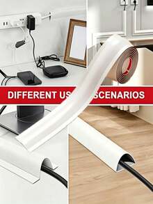 2pcs Flexible Cable Organizer, 39.37 Inch Matte White Cable Sleeve, Drill-Free Self-Adhesive Corner Cable Management Channel, Anti-Trip Cable Hider, Suitable For Rental Housing - Multiple Styles - View 2