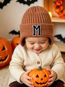 Baby Ear‑Protection Knit Beanie For 0‑3 Years Old, Warm Soft Knitted Toddler Hat, Stretchy Fall Winter Infant Cap, Gift For Christmas, Thanksgiving - Brown - View 2
