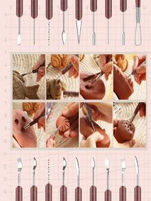 12Pcs Clay Sculpting Tools Set Double Ended Stainless Steel Wood Handle For Pottery Carving Modeling Artists Hobbyists - Multicolor - View 6