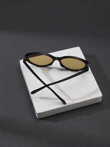 1 PC Men's Small Oval Fashion Glasses Soft Tinted Lens Lightweight Frame PC Material Casual Versatile For Outdoor Trip Driving With Glasses Box - Multicolor - View 5