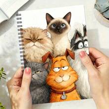 1pca A5 Cartoon Group Cats & Funny Dog Watercolor Spiral Notebook, 25 Sheets (50 Pages) With High Quality Paper, Portable For Note Taking, Studying Creative Writing Ideal For Students, Professionals Artistic Design Lovers - Rectangle - View 4