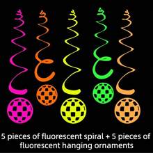 20pcs Reflective Neon Swirl Decorations - Colorful Hanging Tassels, For Ceiling, Glow-In-The-Dark Stars, Suitable For Dark Parties, Birthdays And Events, No Power Needed, Blacklight Neon Decor - Multicolor - View 12