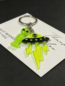 Cute Glowing Alien UFO Keychain, Fun Portable Fashion Accessory, Gift For Friends, Earphone Case, Pendant Ornament - Multicolor - View 3