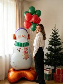 1pc Standing Snowman With Scarf Aluminum Foil Balloon, Christmas Party Indoor Scene Decoration, Photo Prop Holiday Decor - Standing Snowman With Scarf - View 2