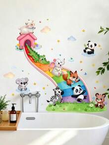 Cartoon Cute Animal Slide Wall Sticker For Living Room, Bedroom, Children's Room, Home Background Wall Decoration, Self-Adhesive - Multicolor - View 3