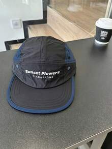 1件裝 SUNSET FLOWER 女款軟頂平帽簷快乾棒球帽 春夏配色拼接五片帽 嘻哈防曬帽 小頭圍適用 - 速乾短平簷棒球帽 - 查看 4