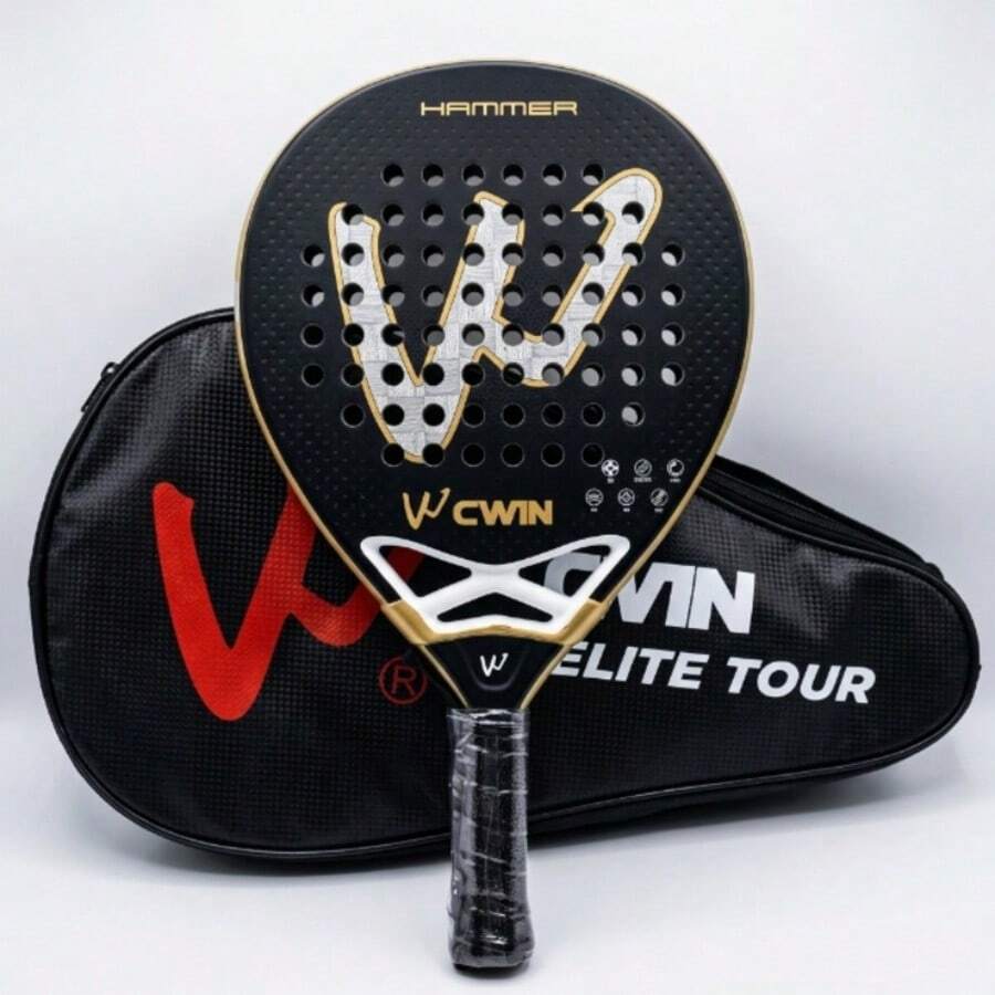 Raket Padel CWIN HAMMER 18K, Bingkai Serat Karbon Bertekstur dengan Jembatan Peredam Guncangan Berongga 3D, Inti EVA Lembut, Permukaan Putaran yang Ditingkatkan, Hitam & Emas Kelas Profesional, Cocok untuk Pemain Dewasa Tingkat Menengah - MultiWarna - View 1
