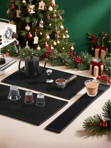 Silicone Kitchen Draining Mat, Coffee Bar Mat, Desktop Spill-Proof Coaster, Non-Slip Heat-Resistant Shock-Absorbing, Suitable For Home Bar, Coffee Station, Cocktail Making, Kitchen, Hairdressing Tool Work Mat, Vacation, Camping Essential, Party Necessity. Best Gift For Family And Friends - Black - View 3
