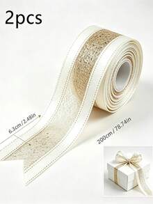 Long Champagne Glitter Satin Ribbon, Lace Satin Mesh, Suitable For Gift Wrapping, DIY Bows, Wedding Favors, Christmas Tree Decoration, Table Centerpiece Decoration, Fireplace Mantel Decoration, Elegant Ribbon - Multicolor - View 8