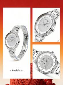 Seiko 女士奢華水晶鑽飾銀色錶圈星空閃亮錶盤不鏽鋼錶帶石英腕錶 日期顯示 優雅珠寶禮物 - 銀色 - 查看 7