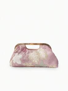 Dedoo 女款手拿包晚宴包，花卉刺繡亮片圖案，金屬接吻鎖手柄，便攜式，適合婚禮派對女性 - 粉色 - 查看 4