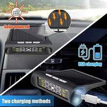 Solar Powered Tire Pressure Monitoring System, Wireless TPMS, Built-In 300mAh Rechargeable Battery, Real-Time Tire Pressure And Temperature Display, LCD Digital Display Screen, Includes 4 External Sensors, USB Charging Car Accessory, Gift For Men And Women - Solar - View 8