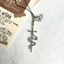 1pc Halloween Gothic Vintage Moth Snake Wrap Cross Phone Chain Decoration, Party Favor Small Gift - Multicolor - View 7