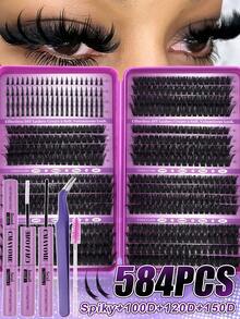 456/584/640 Clusters Single Strand False Eyelashes, Eyelash Storage Book, Cluster False Eyelashes, DIY Home Eyelash Extensions, Spiky Style Eyelashes, Medusa Style Eyelashes, "Fairy Style" Eyelashes, Multi-Function False Eyelash Set - Suitable For Daily Makeup - Multicolor - View 6