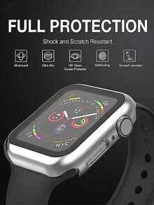 1件時尚新款PC手錶保護殼，適用於Apple Watch 38mm 40mm 41mm 45mm 44mm 42mm 49mm，兼容 Ultra系列 Ultra 9 8 7 6 5 4 3 2 1 SE，防水防刮防撞雙排水鑽手錶保護殼，男女適用 - 銀色 - 查看 6