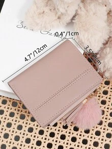 Ladies' Fashionable Short Zipper Wallet, With A Pom-Pom Charm, Portable Card Wallet With Tassel Decoration, Suitable For Daily Storage And Travel - Lilac Purple - View 11