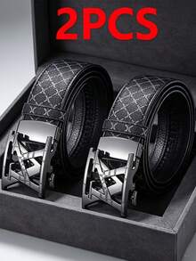 2pcs New Fashion Men's Belt, Classic Letter Design, High Quality Alloy Automatic Buckle, Exquisite Printing, Lightweight & Business Style - Multicolor - View 4