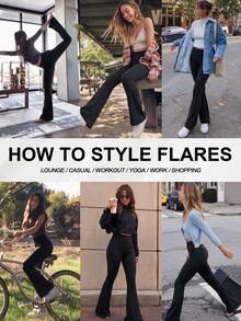 Women's Slimming Sweatpants Tummy Control Butt Lifting Pockets Pants Workout Yoga Gymnastics Outdoor Leggings Flared Tight - Black - View 9