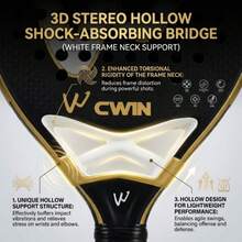 Raket Padel CWIN HAMMER 18K, Bingkai Serat Karbon Bertekstur dengan Jembatan Peredam Guncangan Berongga 3D, Inti EVA Lembut, Permukaan Putaran yang Ditingkatkan, Hitam & Emas Kelas Profesional, Cocok untuk Pemain Dewasa Tingkat Menengah - MultiWarna - View 10