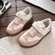 Children's Retro Training Shoes, Girls' Hook & Loop Casual Sneakers, Colorblock Minimalist Sports Shoes - Pink - View 3
