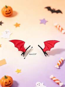 2pcs Dark Cute Devil Hair Clips Side Clips Halloween Hair Clips Black Bat Wings Suitable For Halloween Costume Daily Party - Multicolor - View 6