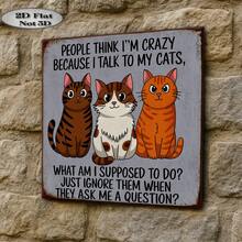 1pc Vintage Wooden Sign, Outdoor Wall Decor, Retro Faux Metal Style, Funny Cat Theme, "Me And My Cat Talk", Home Wall Decoration Plaque, Suitable For Living Room, Office, Hallway, Entrance, Perfect Gift For Friends And Family, 2D Flat Design (8 Inches X 8 Inches) - A - View 1