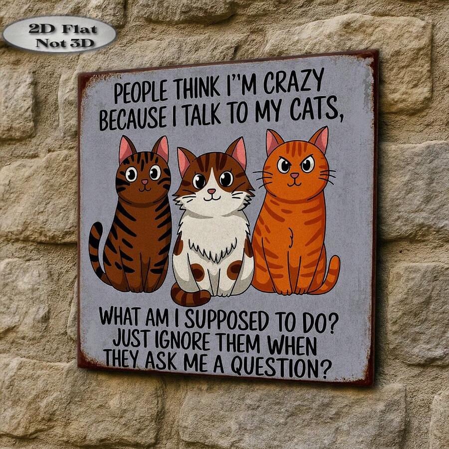 1pc Vintage Wooden Sign, Outdoor Wall Decor, Retro Faux Metal Style, Funny Cat Theme, "Me And My Cat Talk", Home Wall Decoration Plaque, Suitable For Living Room, Office, Hallway, Entrance, Perfect Gift For Friends And Family, 2D Flat Design (8 Inches X 8 Inches) - A - View 1