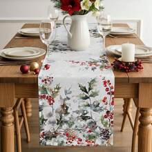 Christmas Holly Berry Snowflake Table Runner Holiday Party Decor Reusable Winter Xmas Kitchen Dining Table Runner Christmas Decorations - Multicolor - View 5