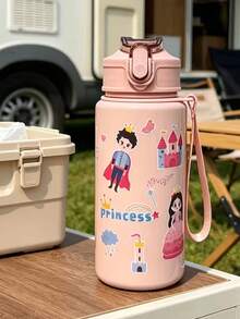 1pc 500ml Cute Portable Sports Water Bottle With Straw, Cartoon Dinosaur Pattern Cup, Suitable For Camping, Outdoor, Home, Halloween, Mug, Gift, Autumn, Christmas Gift, Cup - Multicolor - View 8