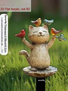 1pc 2D Acrylic Garden Stake, Suitable For Soil. Cat Design With One Bird On Hand And One On Head, Adds Charm To Outdoor Yard, Can Be Used As Flower Pot Decoration, Perfect For Flower Pot Embellishment - A - View 6