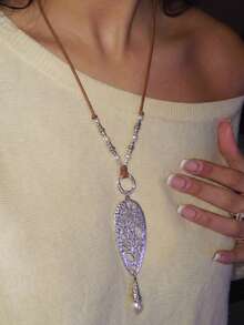 1pc Water Drop Shaped Acrylic Pendant With Leather Cord Necklace - Multicolor - View 21