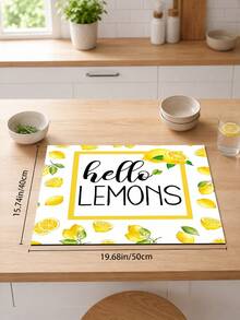 1pc Yellow Lemon Letter Pattern Dish Drying Mat, Fresh Summer Pastoral Style, Quick-Drying Absorbent Material, Fruit Text Print Design, Non-Slip Surface Protection, Suitable For Daily Kitchen, Dish Drying, Home Gatherings And Home Decor - Multicolor - View 9
