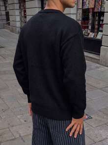 Teen Boys Halloween Spider Pattern Pullover Sweater, Vintage Hip Hop Spider Web Jacquard Knit Top - Black - View 6