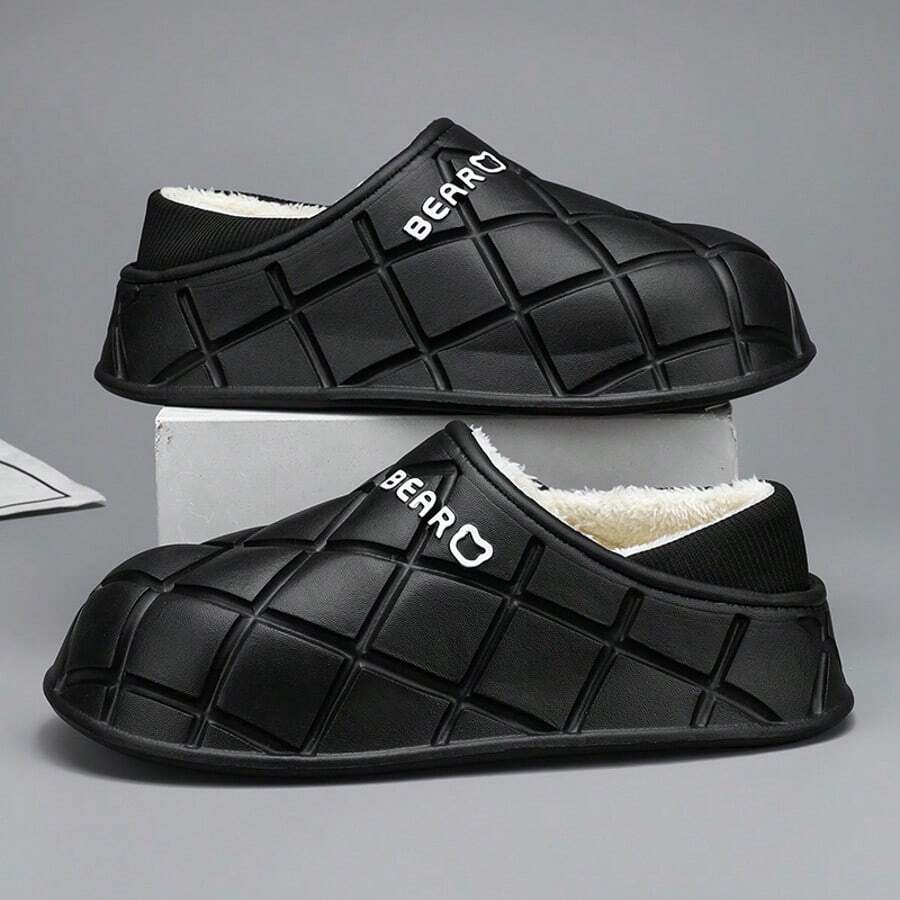 Men Women Comfortable Slippers | Soft And Comfortable, Indoor Outdoor Dual Use, Wearable In Spring Autumn Winter, Unisex, Solid Color Fleece Design - Black - View 1
