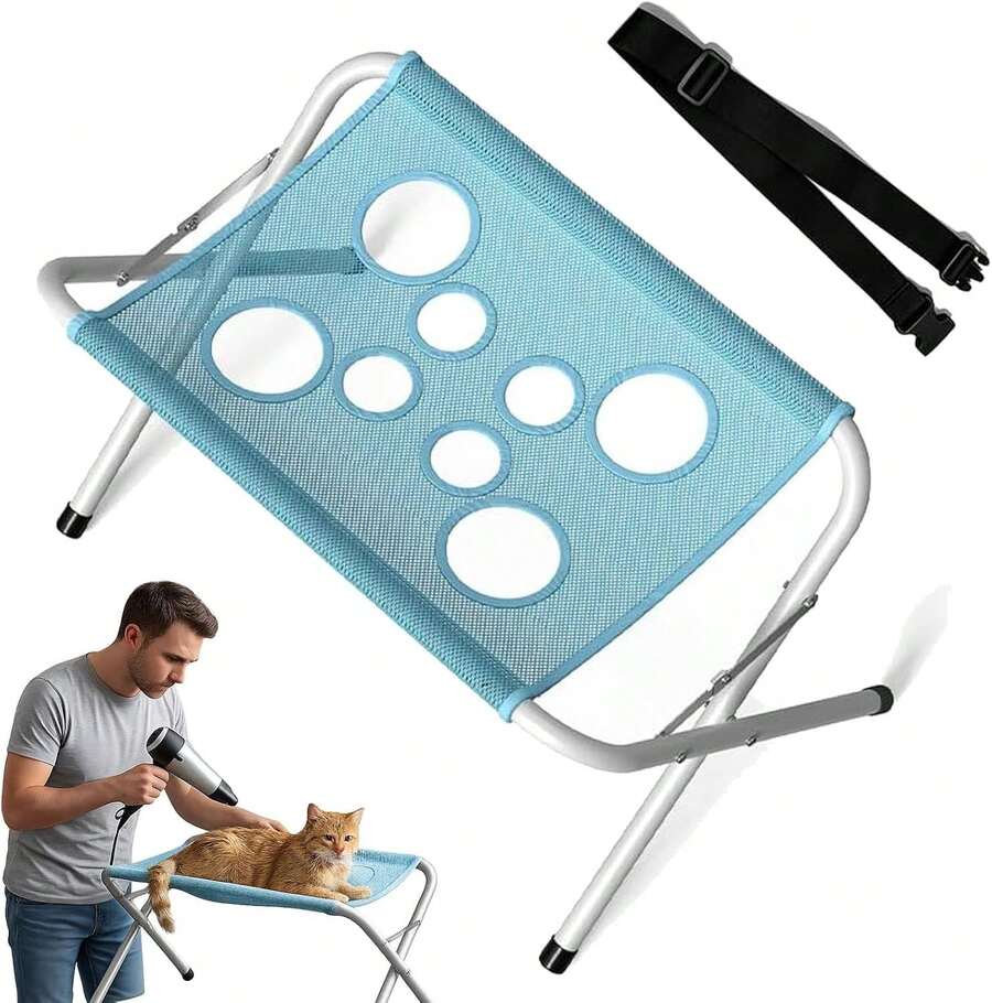 Pet Grooming Hammock With Stand Iron Tube Frame Mesh Bath Support Hanging Harness With Eight Holes, Breathable Mesh,Suitable For Small Dogs And Cats Washing Picking Ears Nail Clipping Home